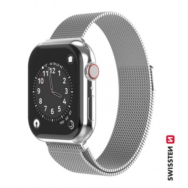 Swissten Apple Watch milánói szíj, 42-44 mm - Ezüst