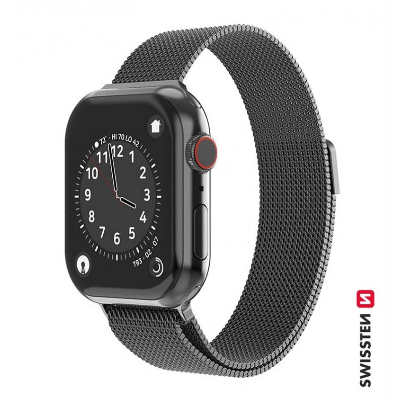 Swissten Apple Watch milánói szíj, 38-40 mm - Fekete
