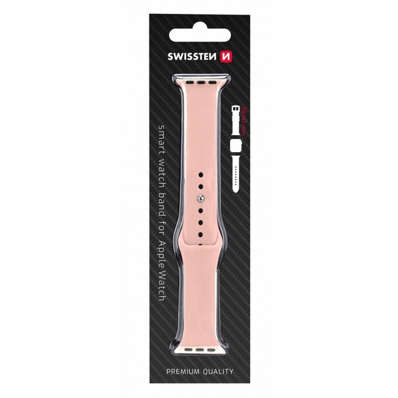 Swissten Apple Watch szilikon szíj, 38-40 mm - Rózsaszín homok