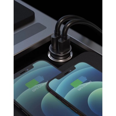 Swissten autós töltő Samsung Super Fast Charging 25W + 1,2 m fekete USB-C/USB-C adatkábel