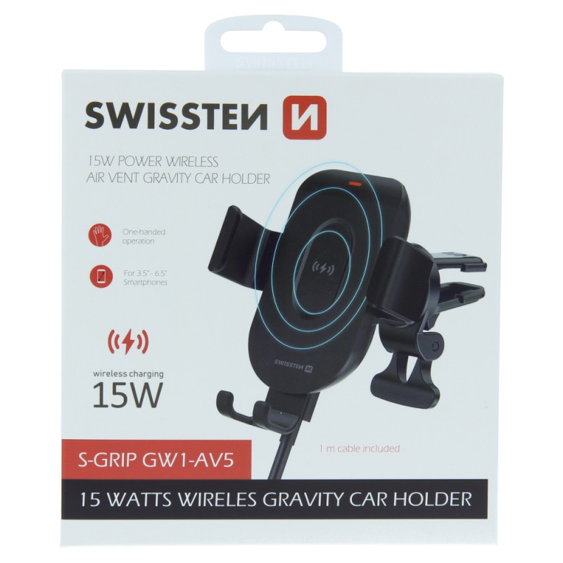 Swissten Gravity autós telefontartó vezeték nélküli töltővel, 15W, GW1-AV5